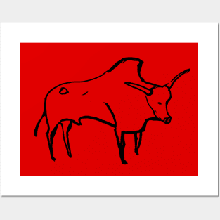 Cave line art of Aurochs. Posters and Art